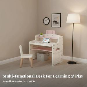 조절 가능한 어린이 책상 및 의자 세트, 견고한 구조, 높이 조절 가능 학습 세트, 청소가 쉬운 표면, 내장형 수납공간