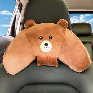 어린이용 3 in 1 자동차 베개, 부드러운 좌석 머리 받침 베개, 자동차 시트 벨트 커버 쿠션, 다기능 목재 쿠션, 귀여운 베개