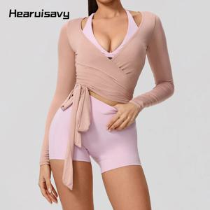 Hearuisavy 여성 요가 셔츠 긴팔 스포츠웨어 짐 캐주얼 통기성 빠른 건조 스포츠 탑 필라테스 댄스 발레 랩 탑