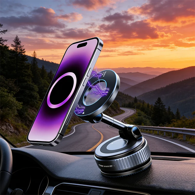 대시보드 휴대폰 거치대 접이식 강력 자석 마그네틱 폰 홀더 360도 회전 °   회전식 데스크 차량용 진공 흡입식 앞유리 청소기