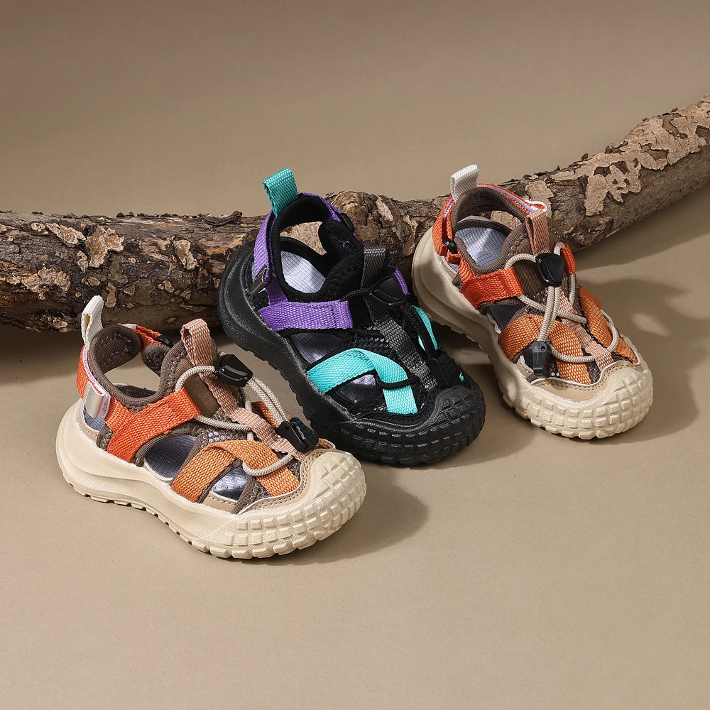 2025 새로운 여름 어린이 샌들 소년 메쉬 통기성 어린이 스포츠 신발 부드러운 단독 패션 유아 소년 비치 샌들 EU21-30