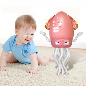 충전식 전동 춤추는 문어 장난감, 자동 장애물 회피 센서, 소리, 조명, 음악, 그리고 낚시 놀이 기능이 있는 아기 교육용 기어다니기 훈련 장난감