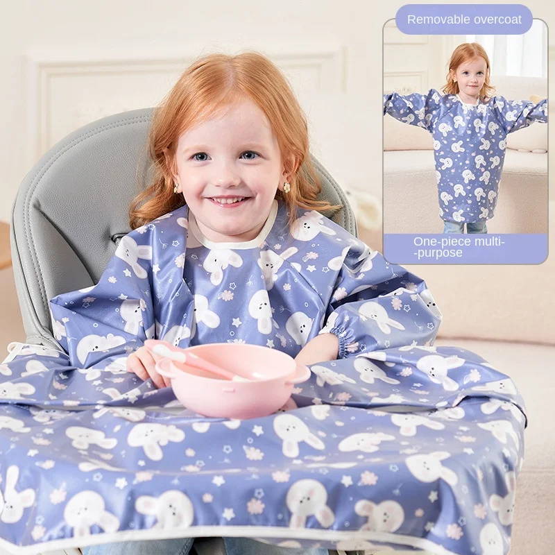 아기 남아 여아용 방수 턱받이 앞치마 8개월-5세, 테이블 커버 포함, 유아용 흘림 방지 풀커버 턱받이