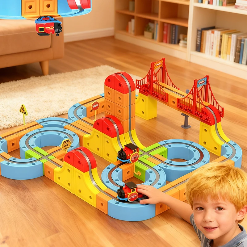 자석 전기 기차 세트 매직 트랙 자동차 DIY 큐브 장난감 창의 교육용 모델 기차 장난감 어린이 남자아이 3세 선물