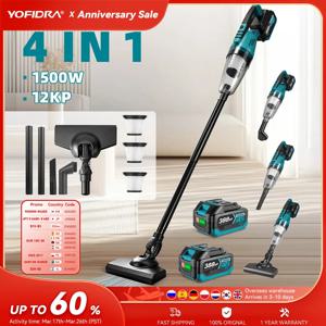 요피드라 1500W 12KPA 무선 진공청소기 휴대용 2IN1 가정용 차량용 청소 파워툴 (마키타 18V 배터리 핀 호환)