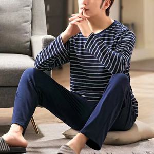 남성 잠옷 긴팔 가을, 겨울 잠옷 학생 Homewear 청소년 가을 줄무늬 잠옷 남성 Homewear 대형 Xl
