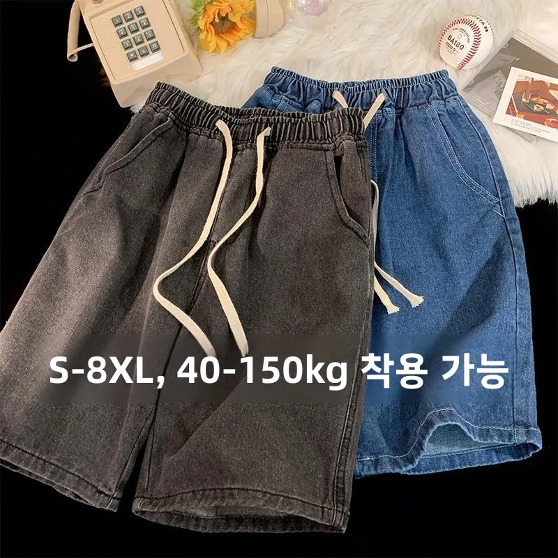 레트로 일본식 루즈핏 남성 데님 반바지 캐주얼 다용도 큰 사이즈 뚱뚱한 남성용 5부 중간 길이 바지 여름옷