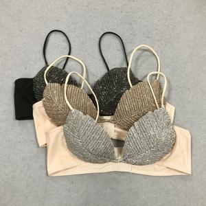 섹시한 실버 다이아몬드 장식 베스트 탑 브라 세트 (바걸, 반짝이는 매력, DJ 파티, 트렌디한 신축성 허리 니트 소재)