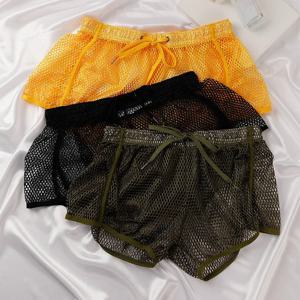 남성 캐주얼 반바지 메쉬 망사 시스루 아로 팬츠 루즈 통기성 스포츠 트렁크 복서 반바지 잠옷 바지 속옷 반바지