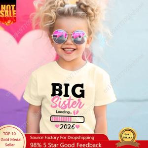 Big Sister Loading 2026 프린트 키즈 셔츠 임신 발표 의류 빅 시스터 티셔츠 아동 여름 티셔츠 키즈 레트로 의상