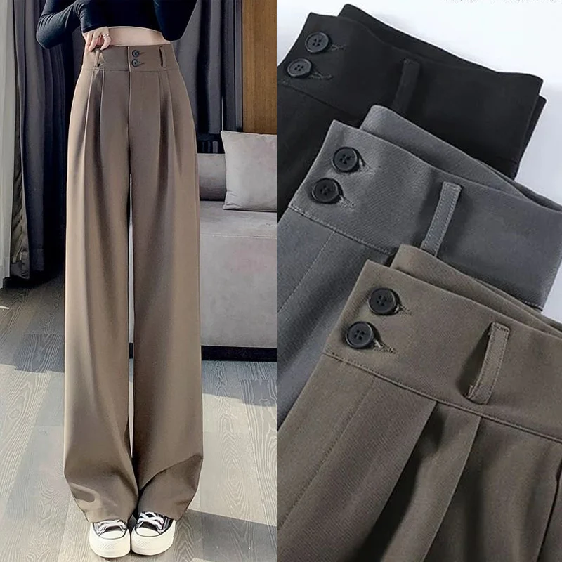 핫세일 여성용 한국 스타일 하이웨이스트 정장 바지 여성용 편안한 일상용 스트레이트 레그 바지 여성 클래식 패션 솔리드 바지