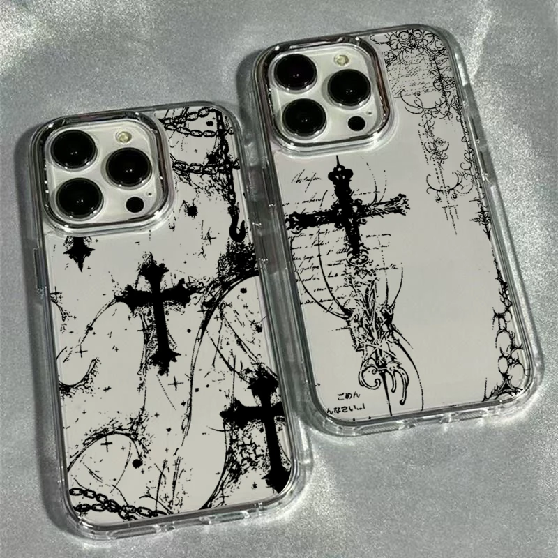 쿨 다크 고딕 십자가 마크 폰 케이스 아이폰 17 16e 16 15 14 13 12 11 프로 맥스 X XS XR 8 7 에어 플러스 투명 소프트 커버