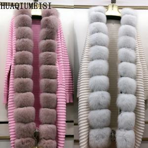 천연 모피 코트 니트 스웨터, 스트라이프 플래킷, 여우 모피, 숙녀용 따뜻한 니트 코트, 가을 코트, 바느질 작업 모피, 진짜 모피