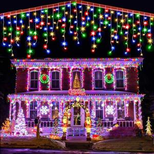 3.5M/7.5M 태양광 커튼 아이스클라이트 야외 처마 장식 스트링 라이트 정원 파티 마당 크리스마스 장식 휴일 가랜드