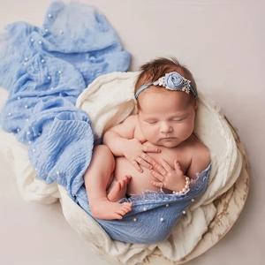 신생아 사진 소품 아기 랩, 진주와 부드러운 스트레치 랩 담요, 작은 아기 천 액세서리, 배넷저고리 사진 액세서리