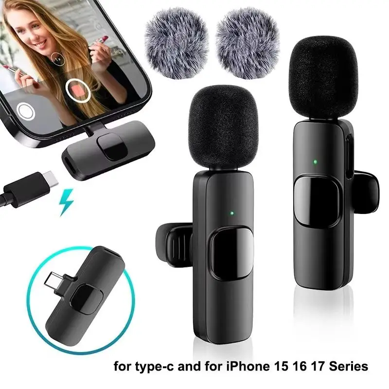 2.4G 무선 라발리에 마이크 휴대용 오디오 비디오 녹음 미니 마이크 아이폰 안드로이드 라이브 방송 게임용 폰