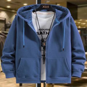 남성용 오버사이즈 후드 가디건 순면 지퍼 루즈핏 캐주얼 탑 가을 겨울 기모 안감 편안한 스트리트웨어