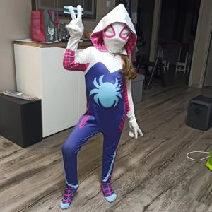 여자 그웬 스테이시 스파이더 의상 바디 슈트 점프 슈트 성인 키즈 할로윈 코스프레 파티 의상 판타지 드레스 마스크 후드 슈트