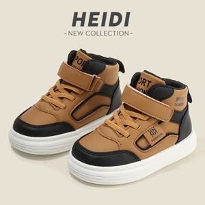 아동 봄 가을 남아 보드화 경량 소프트 솔 아기 신발 캐주얼 신발 하이탑 스니커즈 여아 컬러 블록 디자인