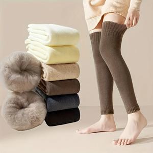 1쌍 겨울 여성용 레그 가드 따뜻한 하이 스타킹 방풍 논슬립 탄력 레그 슬리브 플러시 안감 야외 방한 무릎 보호대