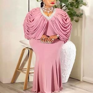 우아한 아프리카 여성 드레스 플러스 사이즈 의상 이브닝 파티 롱 드레스 다시키 안카라 배트윙 슬리브 가운 아프리카 의류