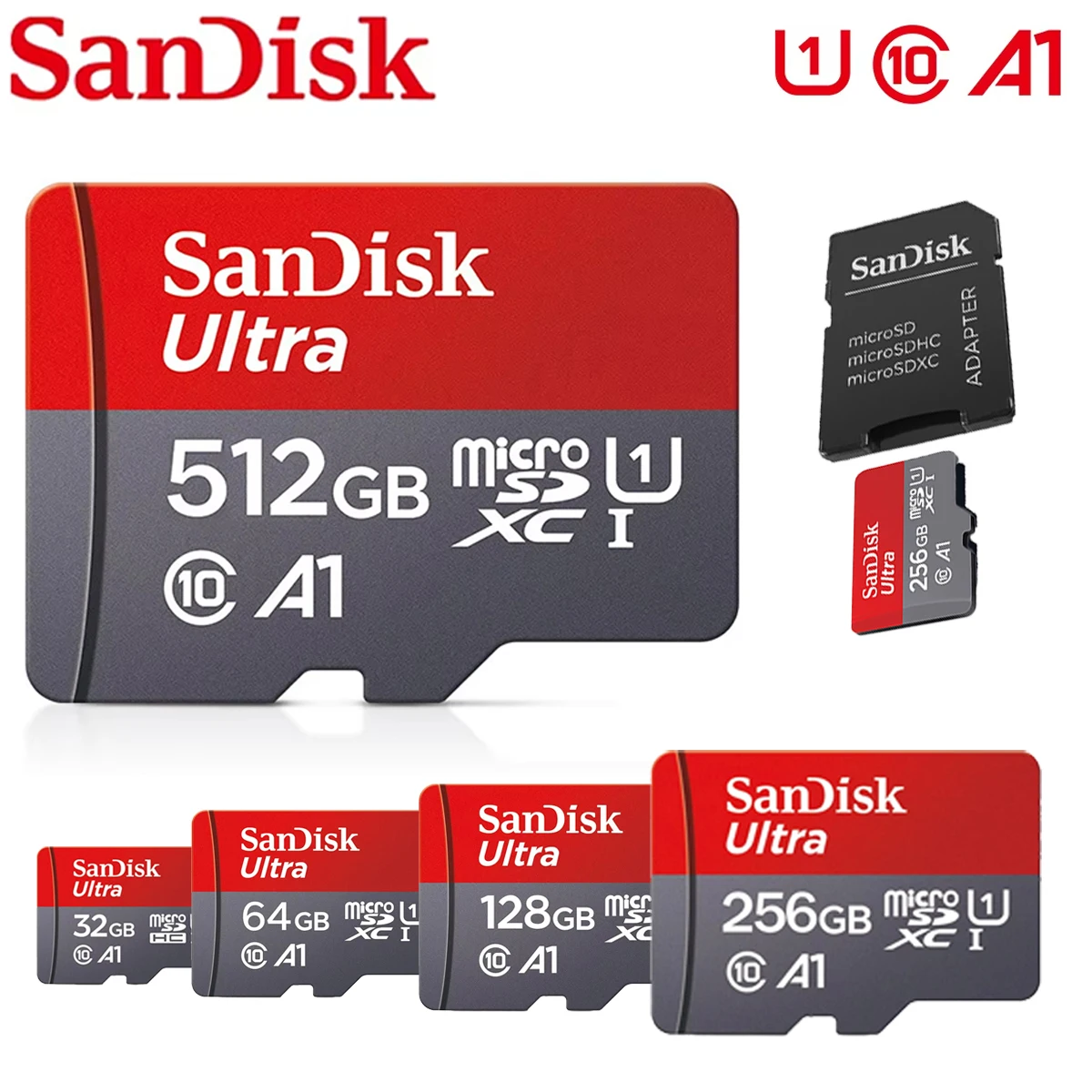 샌디스크 512GB 메모리 TF SD 마이크로카드 256GB 128GB 64GB 32GB TF 마이크로 SD 카드 클래스 A1-10 UHS-1 플래시 메모리 마이크로SD 샤오미용