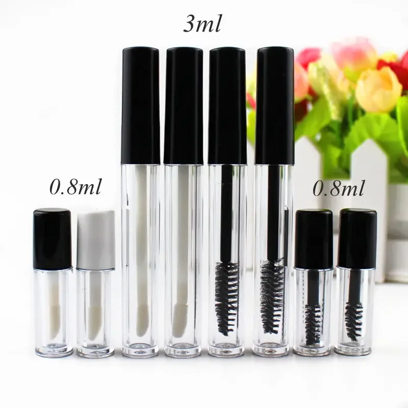 6 개/몫 3ml/0.8ml 플라스틱 립글로스 튜브 작은 립스틱 튜브/마스카라 Eyelawith Leakproof 내부 샘플 화장품 용기
