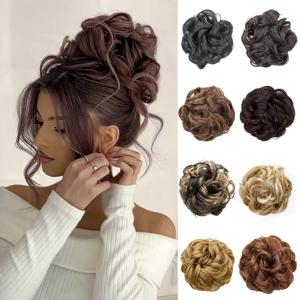 합성 지저분한 머리 번 짧은 곱슬 푹신한 머리 확장 탄성 고무 밴드 여성을위한 머리 볼륨 증가