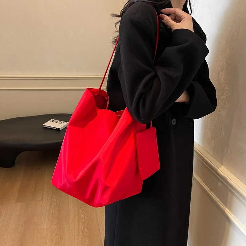 미니멀하고 게으른 스타일의 토트 숄더백, 여성용 대용량 겨드랑이 가방, 학생 클래스 버킷백, 레트로 쇼핑백