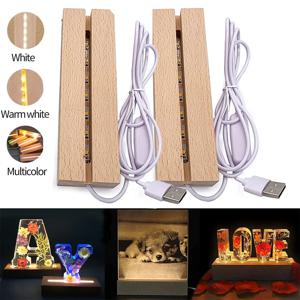 1-2개 직사각형 나무 LED 조명 디스플레이 베이스 스탠드 3D 플렉시글라스 램프 홀더 USB 야간 조명 (수제 DIY 아트 데코용)