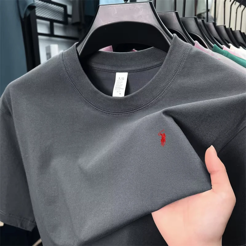 100% 순면 고급 반팔 티셔츠, 여름 디자이너 브랜드, 패턴이 있는 라운드넥 탑, 패셔너블하고 캐주얼한 골프웨어