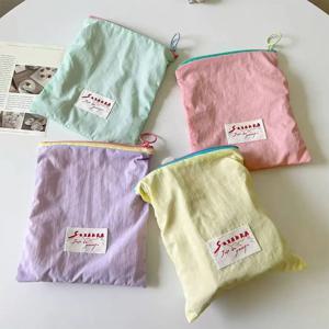 메이크업 오거나이저 소형 화장품 가방 지퍼 휴대용 메이크업 파우치 단색 천 지갑 립스틱 보관 가방