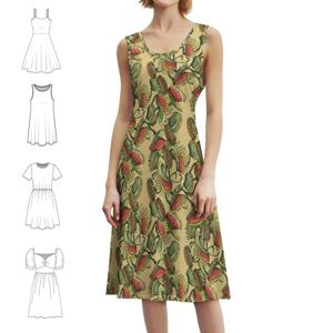 육식성 피처 식물 열대 패턴-비너스 플라이 여성용 한국 스타일 드레스 파티 또는 일상복을 위한 우아한 캐주얼 드레스