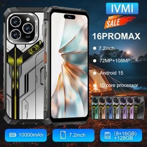 [신제품] IVMI 러기드 폰, 24GB+128GB RAM 10000mAh 16PROMAX 방진 및 방수 휴대폰, 안드로이드 15 7.2인치 NFC 108MP