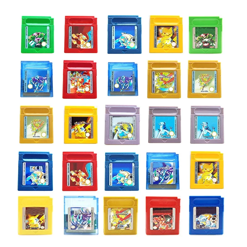 포켓몬 레드 블루 크리스탈 골든 그린 실버 옐로우 GBC 게임 카드 16비트 비디오 게임 카트리지 콘솔 카드 GB/SP용