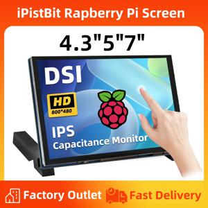 IPistBit 4.3/5/7 인치 DSI 터치 스크린 LCD 디스플레이 라스베리 파이 5 4 3 3B + 2 용 휴대용 용량 성 터치 스크린 모니터 800x480