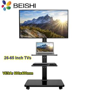 롤링 TV 스탠드 32-65인치 평면 스크린 TV용 바퀴가 달린 모바일 TV 카트 회전 마운트 코너 TV 스탠드가 있는 높이 TV 플로어 스탠드