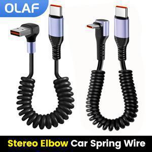 66W 100W 유형 C-유형 C 케이블 iPhone 15 화웨이 Xiaomi 삼성 자동차 스프링 케이블 6A 짧은 고속 충전 USB C 케이블