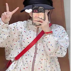 여성 여름 얇은 비치 아우터웨어 2024 새로운 야외 통기성 폴카 도트 자외선 차단 탑 에어컨 오픈 가디건