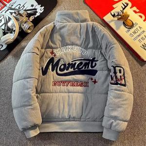 레트로 아메리칸 하이 스트리트 자수 코듀로이 겨울 재킷 루즈핏 브레드 스타일 커플룩 스탠드 칼라 코튼 코트 (청소년용)