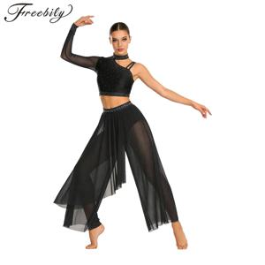 여성 현대 서정적 댄스 공연 의상 라인스톤 크롭 탑과 바지 내장 팬티 스케이팅 체조 발레 의상