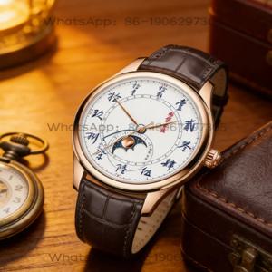 오리지널 중국 스타일 시계 남성용 기계식 시계 오토매틱 중국어 한자 문페이즈 달력 남성용 시계