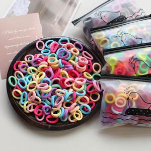100pcs 2CM 어린이 탄성 헤어 밴드 소녀 껌 Scrunchie 고무 밴드 어린이 나일론 헤어 넥타이 머리띠 아기 헤어 액세서리
