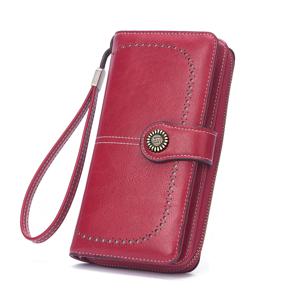 빈티지 대용량 여성용 지갑, 단색, 멀티 카드, 장 지갑, 다기능 지퍼 스트랩, 손목 스트랩, 신품