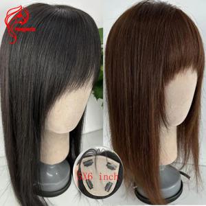 헤스페리스 내추럴 인모 헤어 토퍼 (프렌치뱅 포함) 리얼 헤어 클립인 토퍼 (볼륨 및 새치 커버용) 5x6인치 토퍼