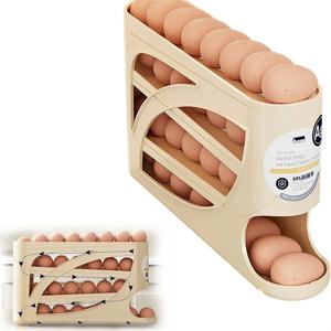 자동 계란 보관 용기, 4단 디자인, 기울어진 디스펜서가 있는 냉장고 보관함