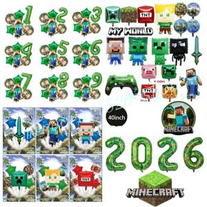 마인크래프트 픽셀 풍선 애니메이션 게임 테마 생일 파티 MC 장식용 알루미늄 필름 풍선 숫자 세트