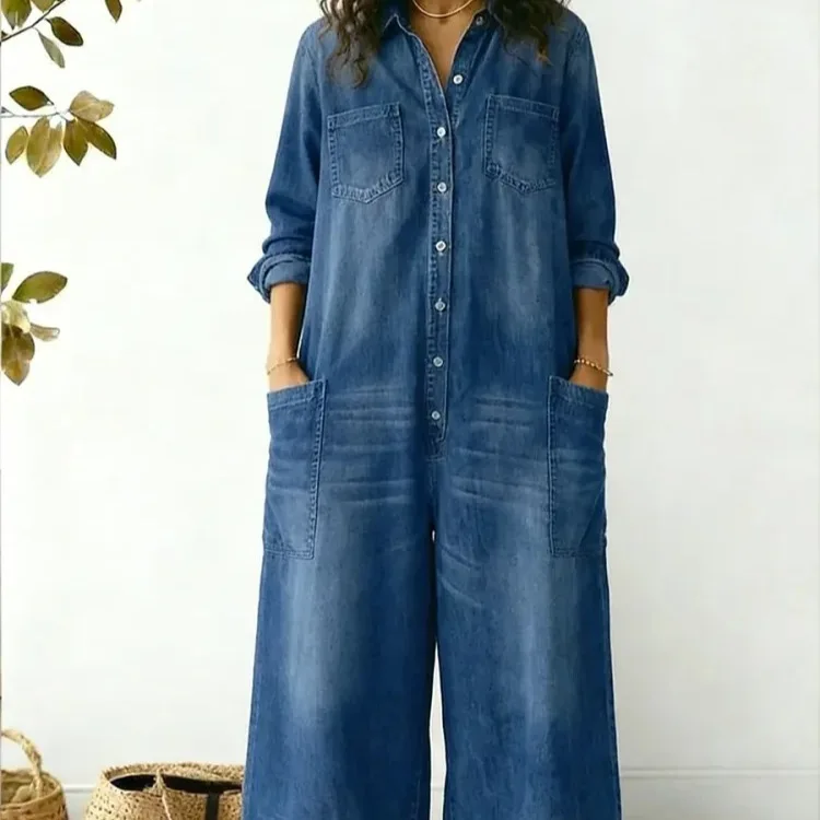 2026 봄 여름 신상 여성 패션 섹시 싱글 브레스티드 셔츠 롱 드레스 루즈핏 점프수트 오버롤 팬츠