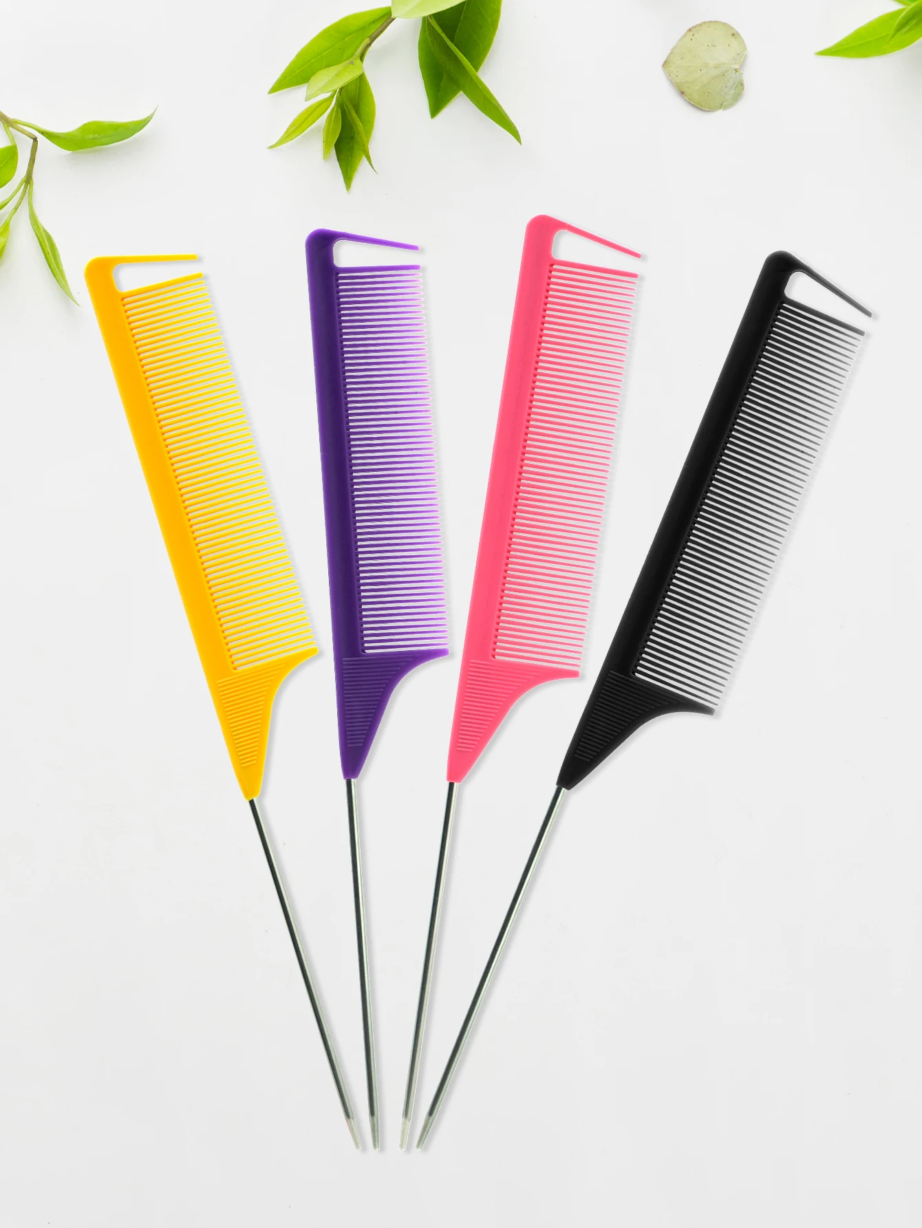 프로 지적 꼬리 살롱 미용 헤어 스타일링 정전기 방지 빗 헤어 브러시 강철 바늘 핀 쥐 꼬리 빗 이발사 액세서리