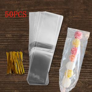 50Pcs 크리스마스 투명 설탕에 절인 Haws 포장 가방 OPP 플라스틱 캔디 가방 웨딩 베이비 샤워 생일 파티 공급
